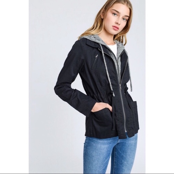 Black Anorak Utility Jacket with Hoodie - Picture 2 of 3